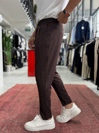 Coffee Relaxed Fit Fabric Trousers BY-5062