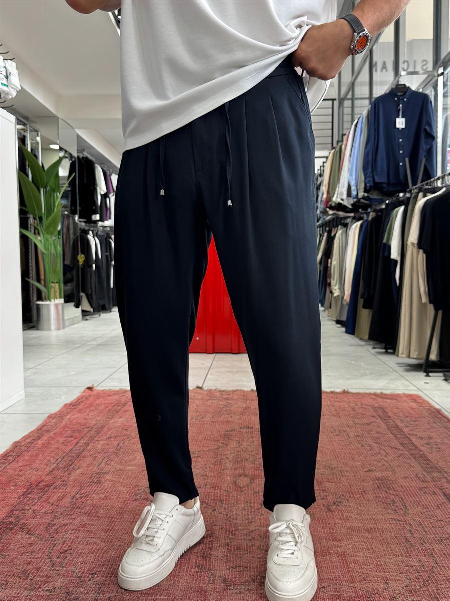 Navy Relaxed Fit Fabric Trousers BY-5062