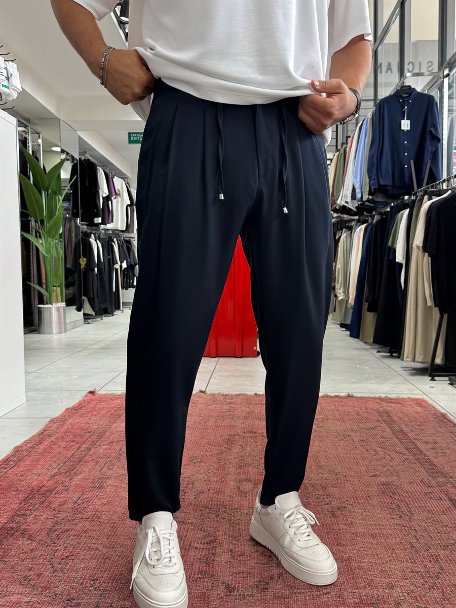 Navy Relaxed Fit Fabric Trousers BY-5062