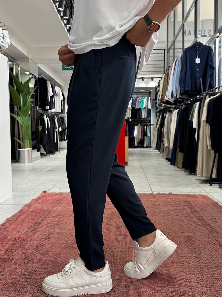 Navy Relaxed Fit Fabric Trousers BY-5062