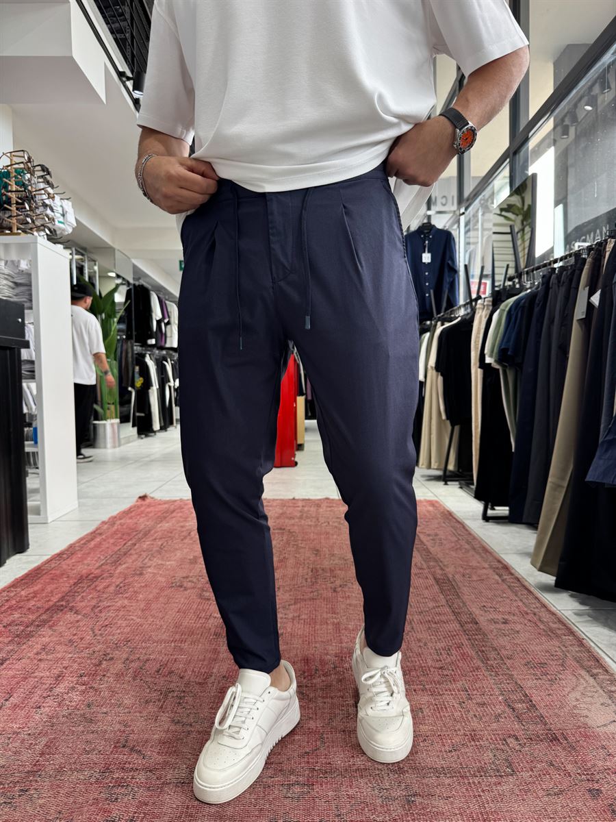 Navy Blue Pleated Carrot Cut Trousers BY-5013