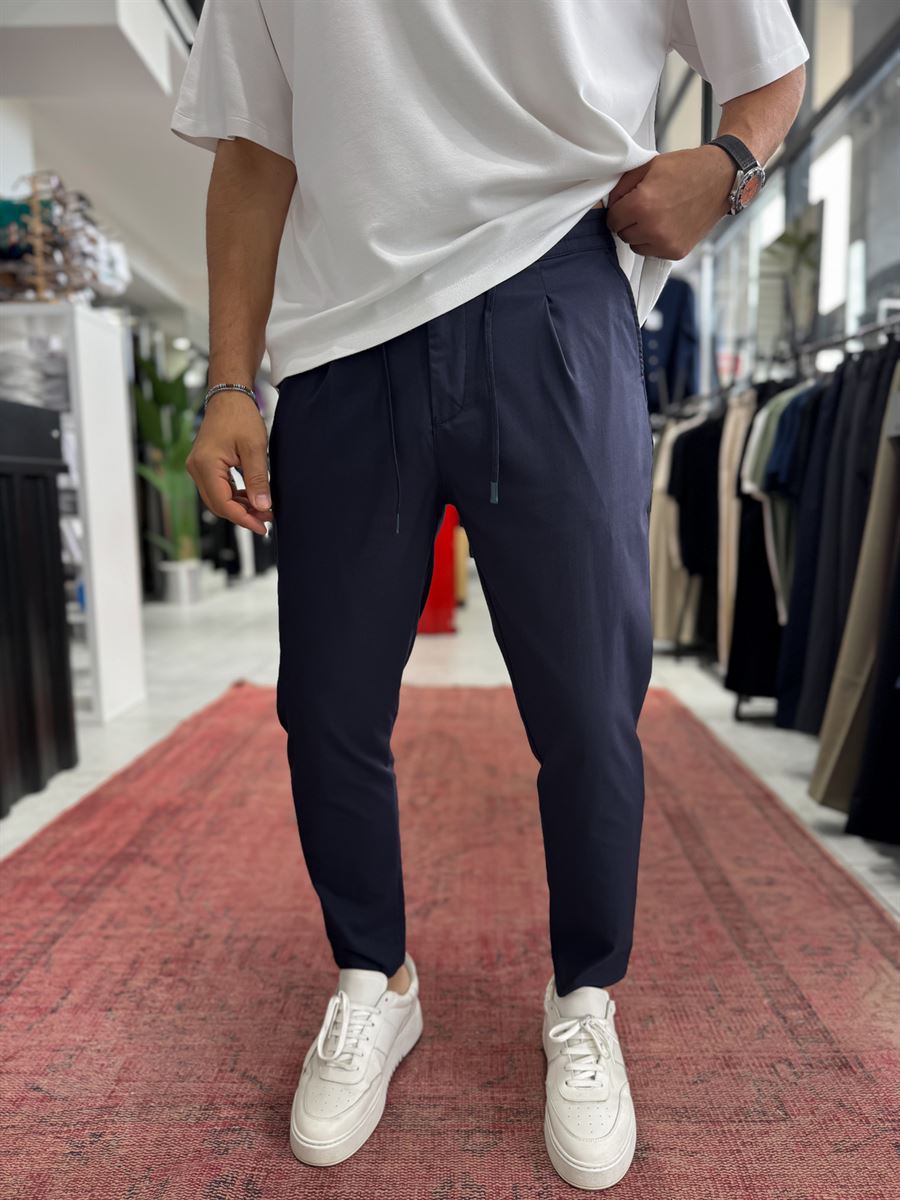 Navy Blue Pleated Carrot Cut Trousers BY-5013