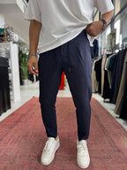 Navy Blue Pleated Carrot Cut Trousers BY-5013