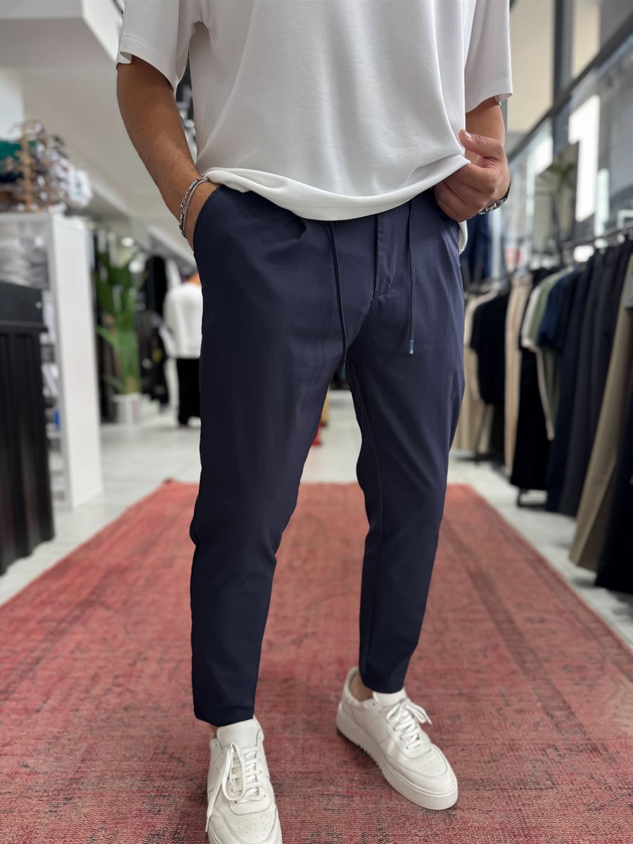 Navy Blue Pleated Carrot Cut Trousers BY-5013