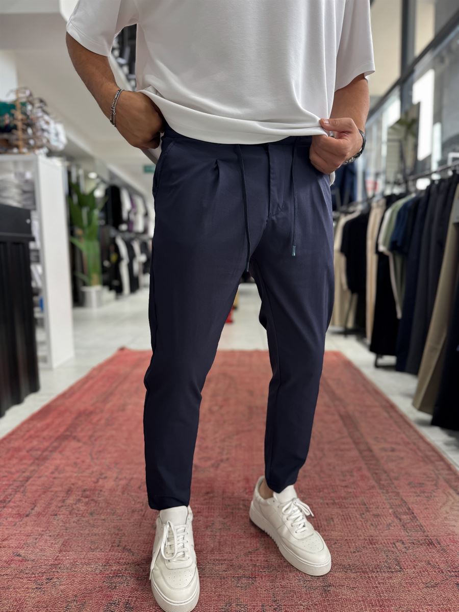 Navy Blue Pleated Carrot Cut Trousers BY-5013