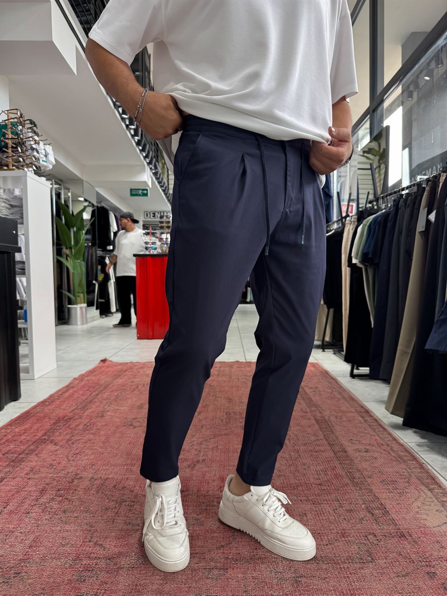 Navy Blue Pleated Carrot Cut Trousers BY-5013