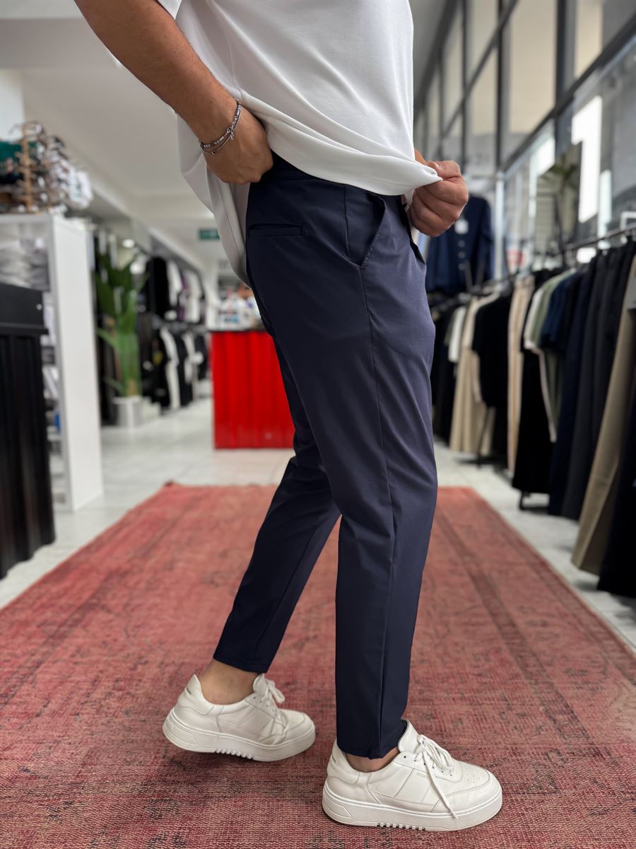 Navy Blue Pleated Carrot Cut Trousers BY-5013