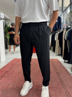 Black Patterned Fabric Trousers BY-5090