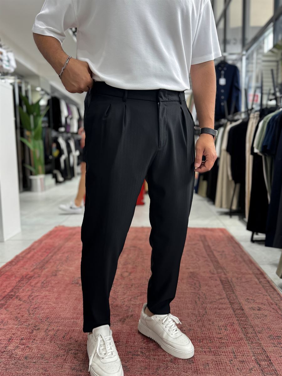 Black Patterned Fabric Trousers BY-5090