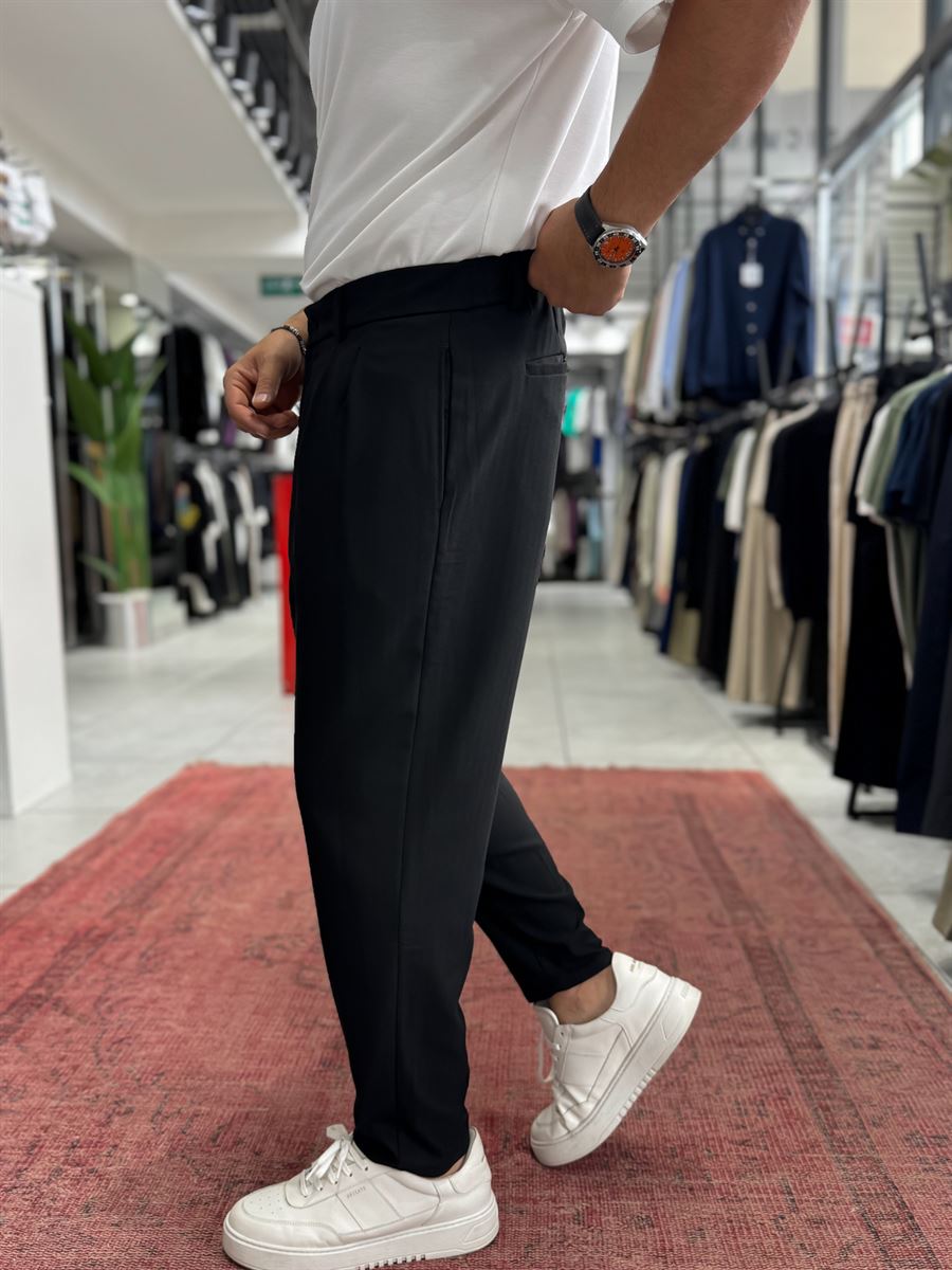 Black Patterned Fabric Trousers BY-5090
