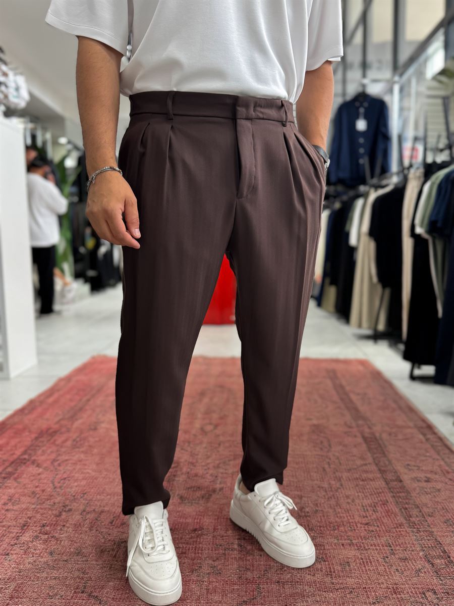 Coffee Patterned Fabric Trousers BY-5090