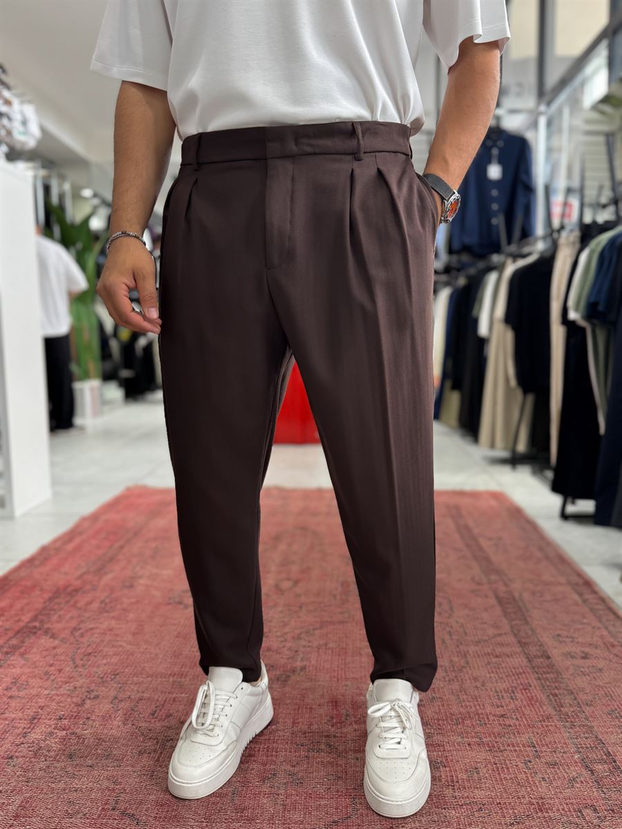 Coffee Patterned Fabric Trousers BY-5090