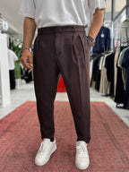 Coffee Patterned Fabric Trousers BY-5090