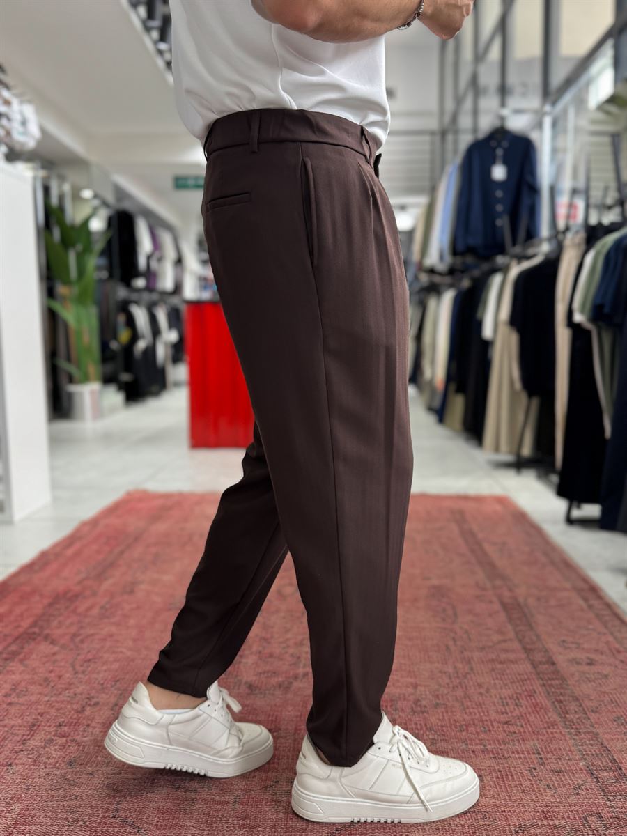 Coffee Patterned Fabric Trousers BY-5090