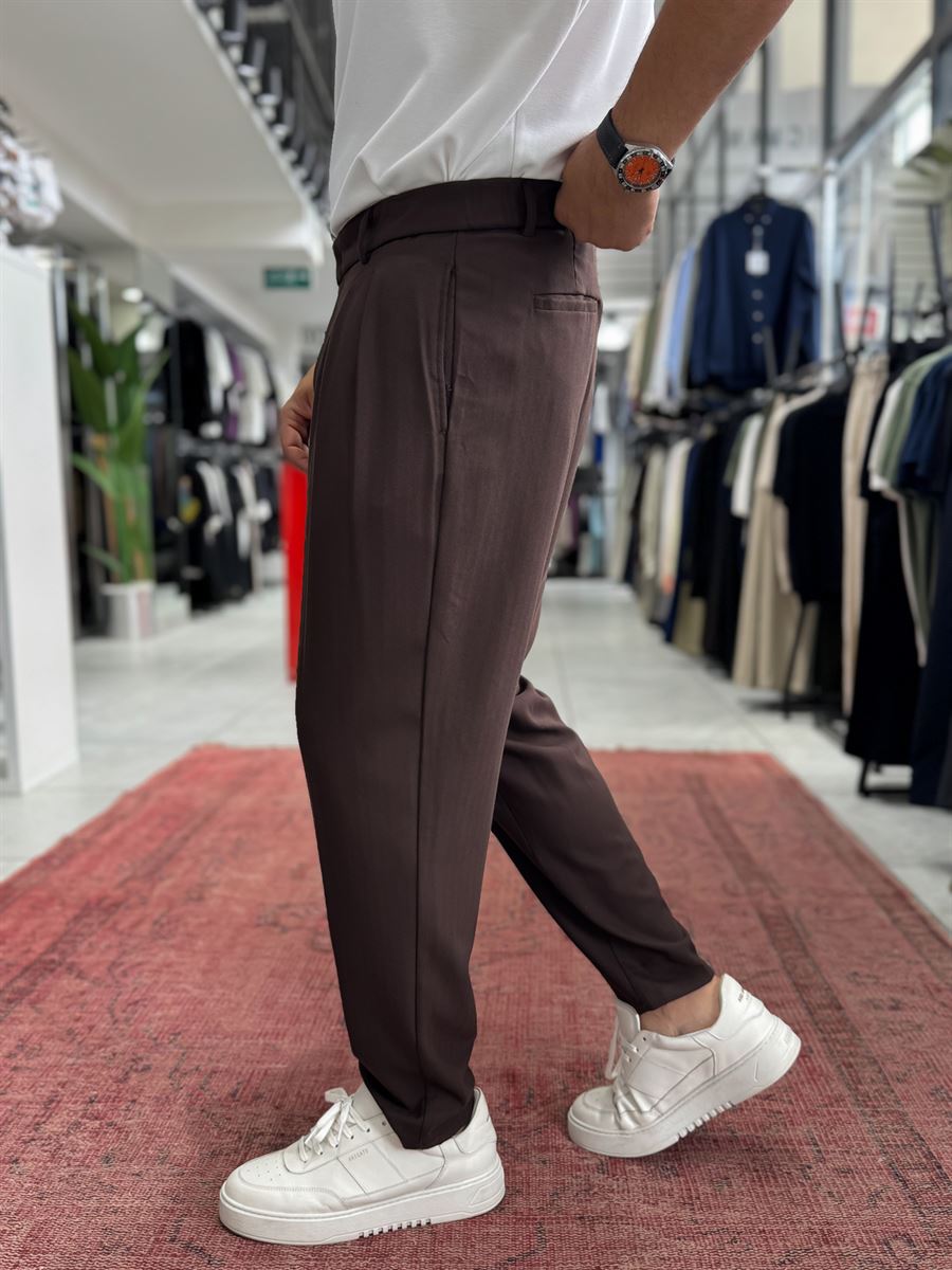 Coffee Patterned Fabric Trousers BY-5090