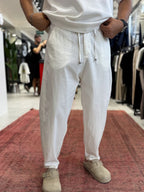White Waffle Fabric Loose Fit Trousers BY-5058