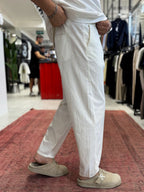 White Waffle Fabric Loose Fit Trousers BY-5058