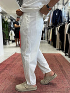 White Waffle Fabric Loose Fit Trousers BY-5058