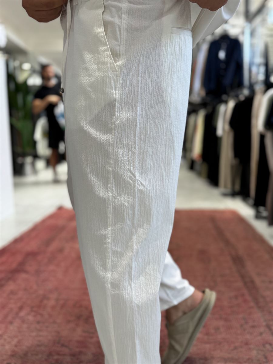 White Waffle Fabric Loose Fit Trousers BY-5058