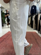 White Waffle Fabric Loose Fit Trousers BY-5058