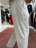 White Waffle Fabric Loose Fit Trousers BY-5058