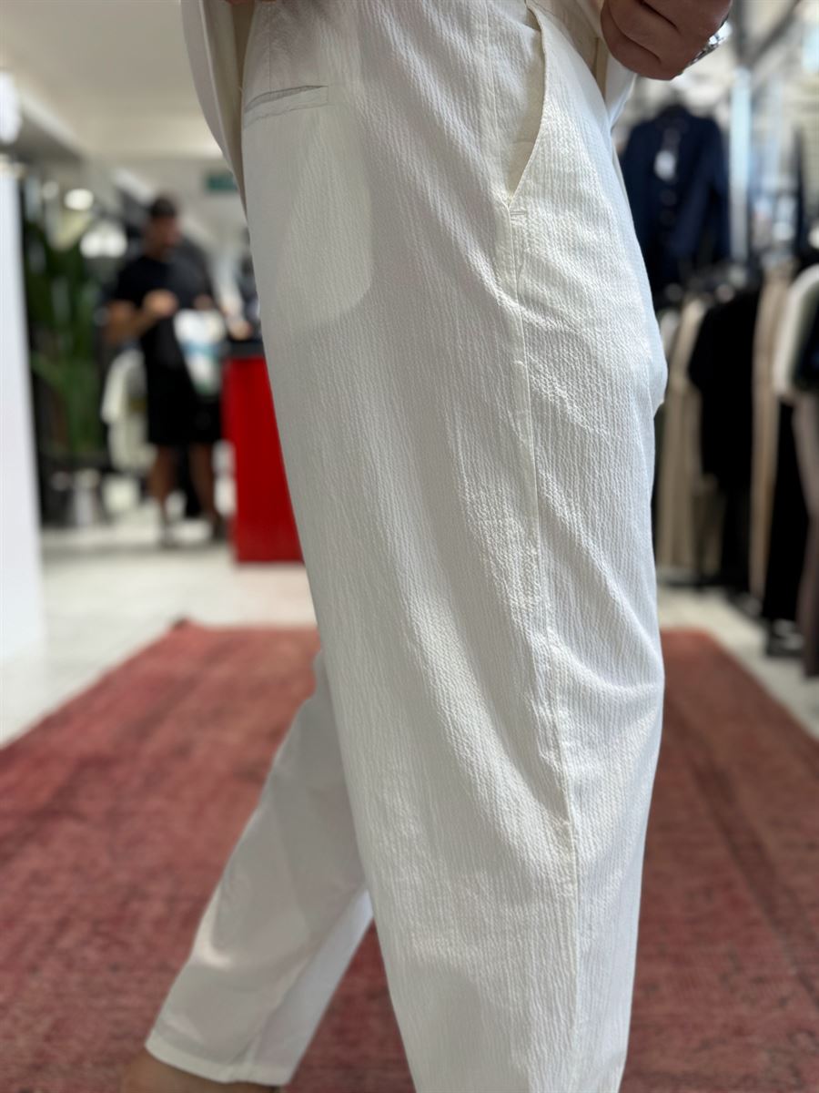 White Waffle Fabric Loose Fit Trousers BY-5058