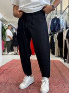 Black Waffle Fabric Loose Fit Trousers BY-5058