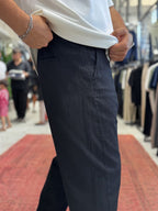 Black Waffle Fabric Loose Fit Trousers BY-5058
