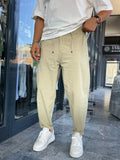 Light Khaki Waffle Fabric Loose Fit Trousers BY-5058