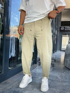 Light Khaki Waffle Fabric Loose Fit Trousers BY-5058
