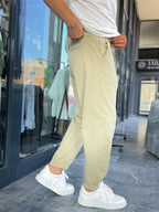 Light Khaki Waffle Fabric Loose Fit Trousers BY-5058