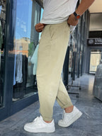 Light Khaki Waffle Fabric Loose Fit Trousers BY-5058