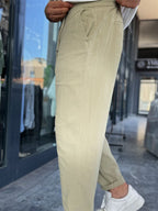 Light Khaki Waffle Fabric Loose Fit Trousers BY-5058