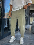 Light Khaki Waffle Fabric Loose Fit Trousers BY-5058