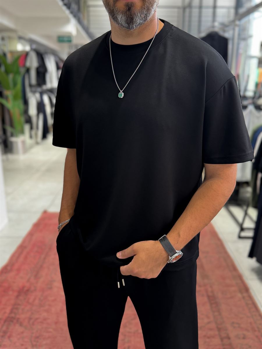 Black Oversize Basic Modal Fabric T-Shirt RSP