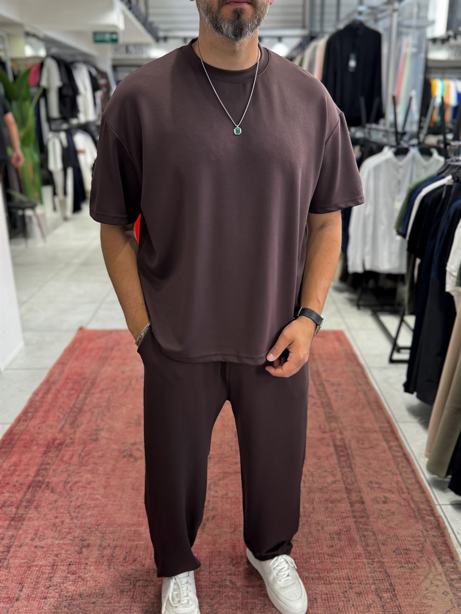 Coffee Oversize Basic Modal Fabric T-Shirt RSP