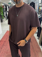 Coffee Oversize Basic Modal Fabric T-Shirt RSP