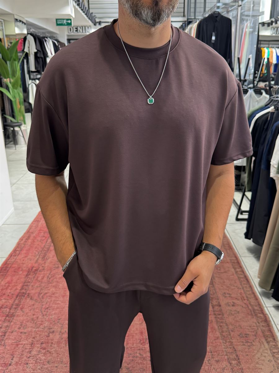 Coffee Oversize Basic Modal Fabric T-Shirt RSP