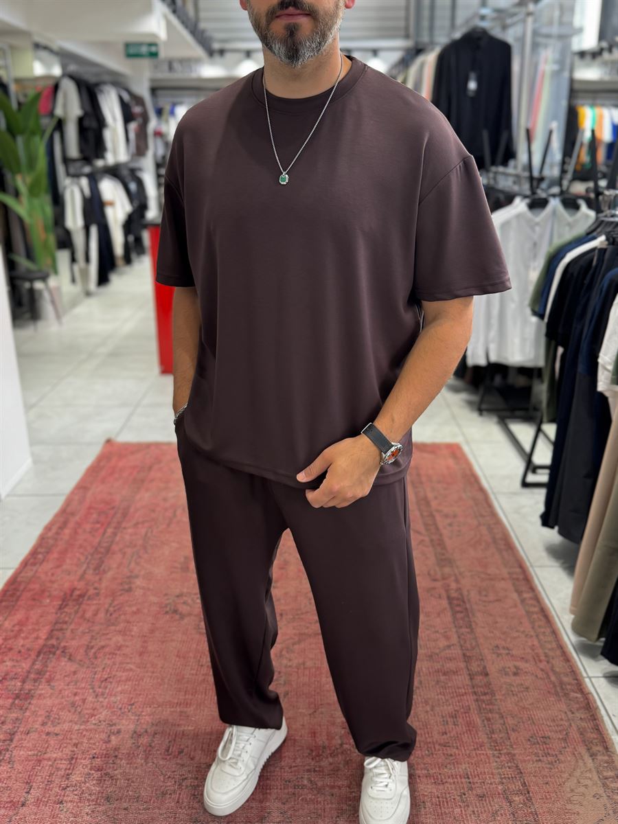Coffee Oversize Basic Modal Fabric T-Shirt RSP