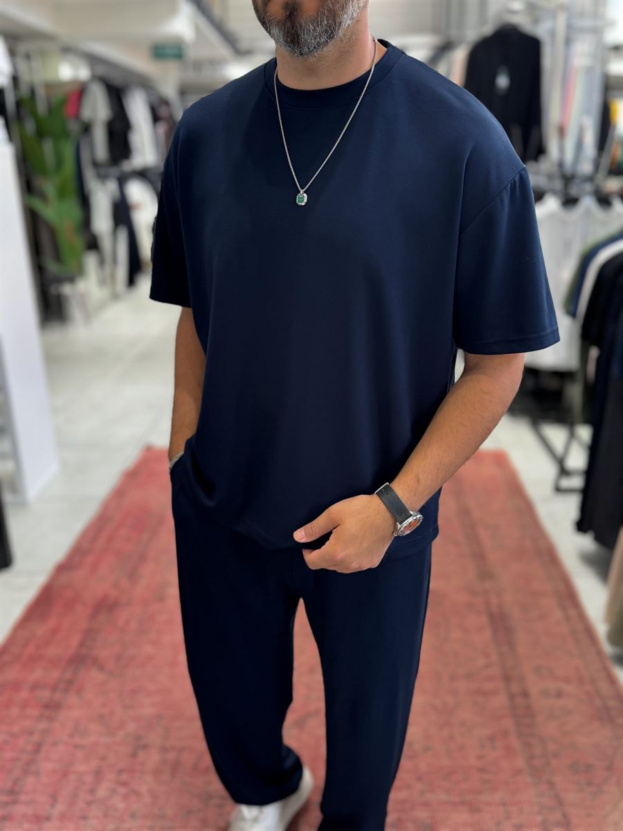 Navy Blue Oversize Basic Modal Fabric T-Shirt RSP