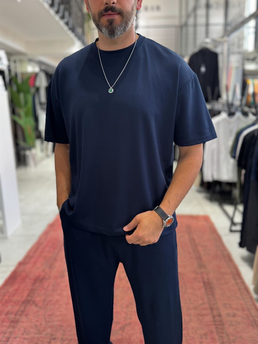 Navy Blue Oversize Basic Modal Fabric T-Shirt RSP