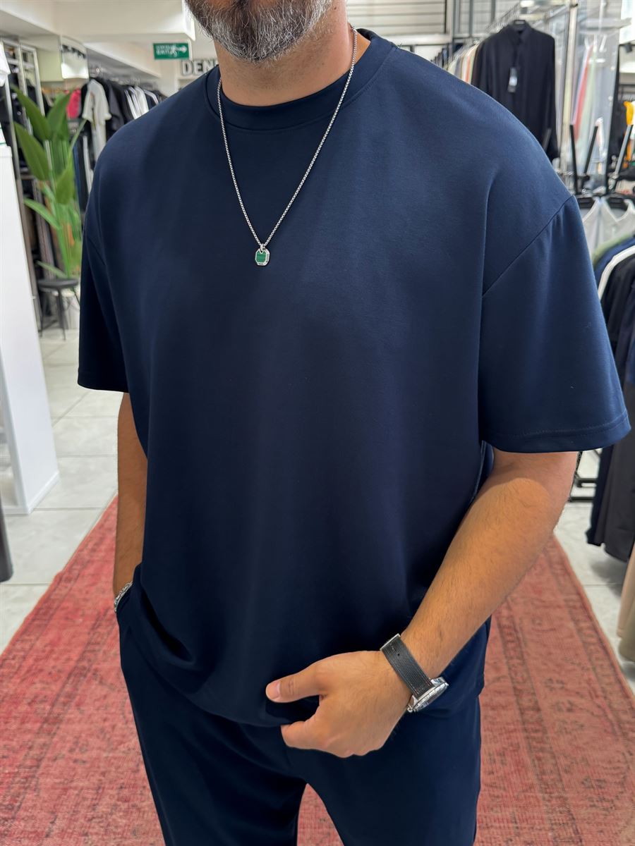 Navy Blue Oversize Basic Modal Fabric T-Shirt RSP