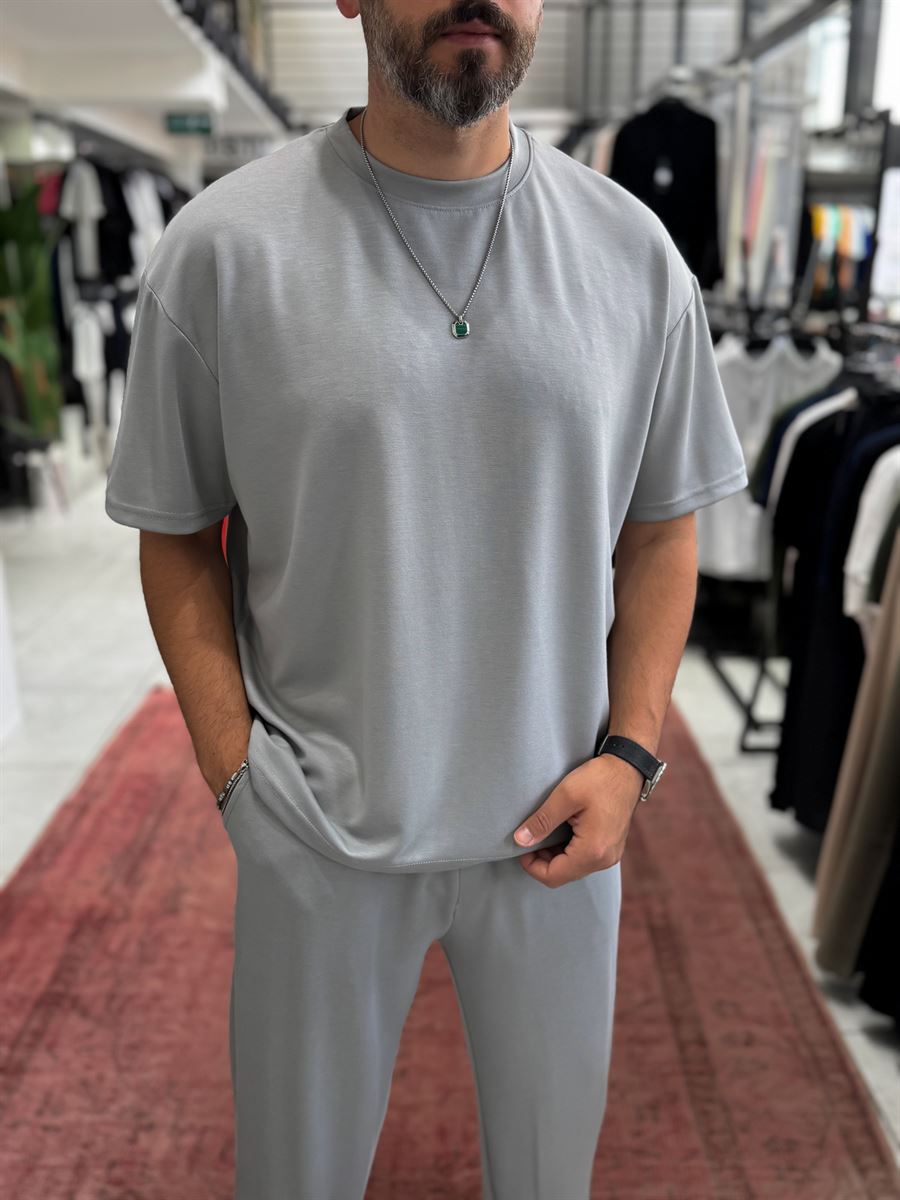 Ice Grey Oversize Basic Modal Fabric T-Shirt RSP