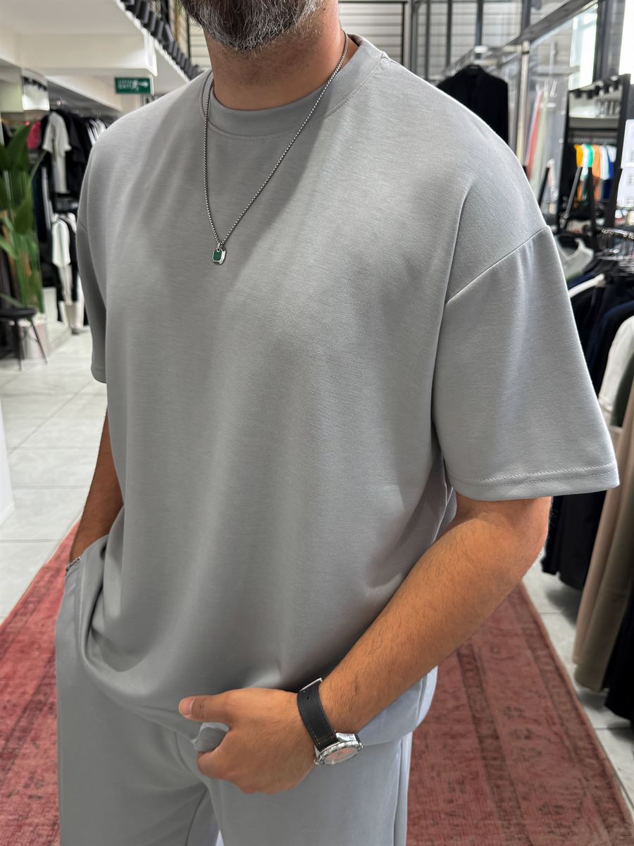 Ice Grey Oversize Basic Modal Fabric T-Shirt RSP