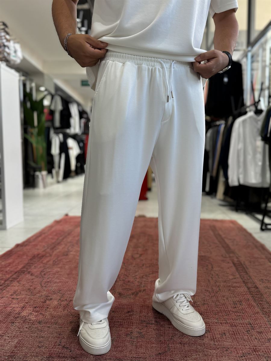 White Basic Modal Fabric Straight Leg Sweatpants RSP