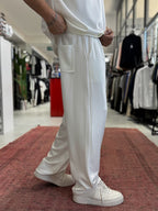 White Basic Modal Fabric Straight Leg Sweatpants RSP