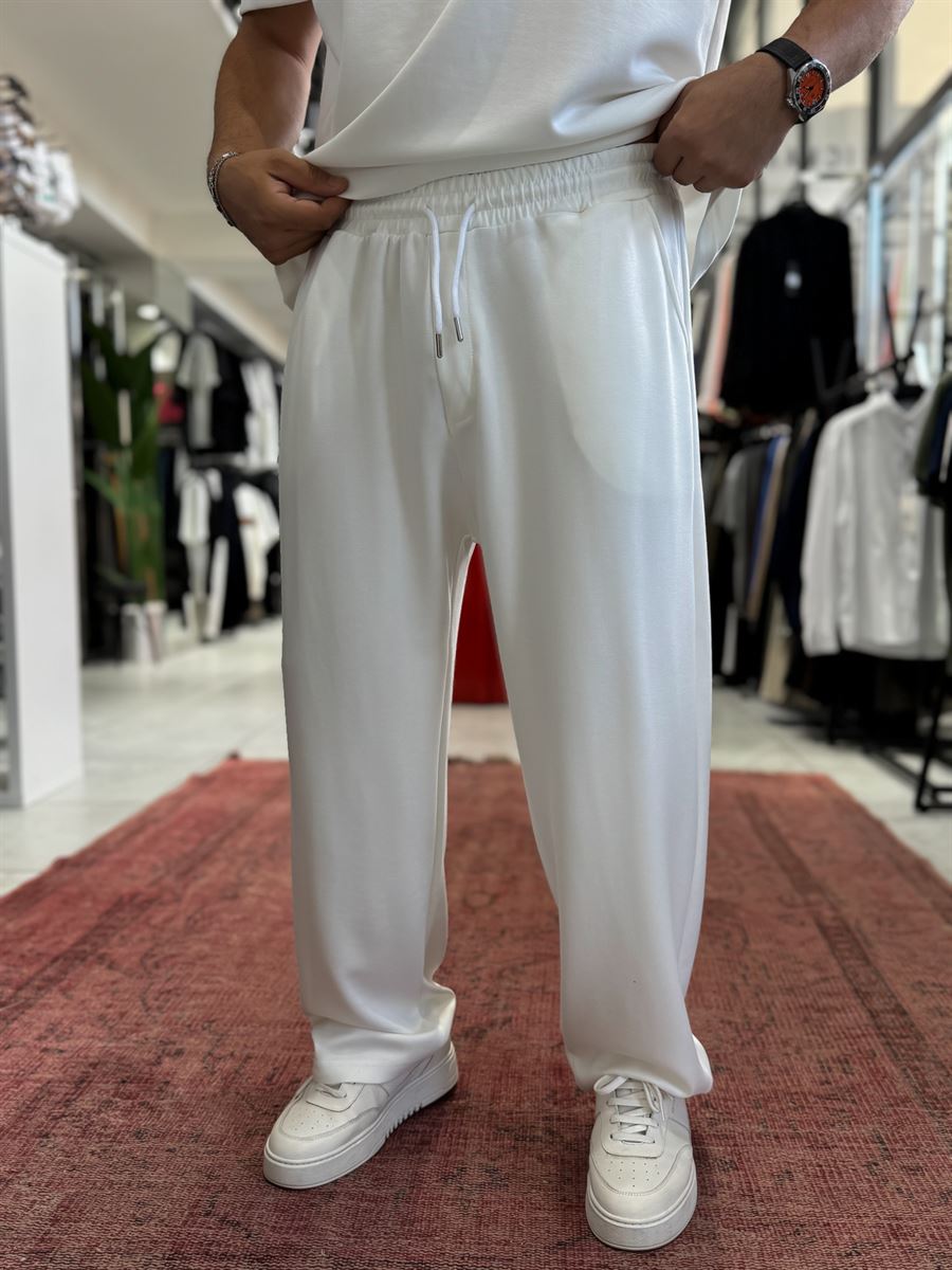 White Basic Modal Fabric Straight Leg Sweatpants RSP