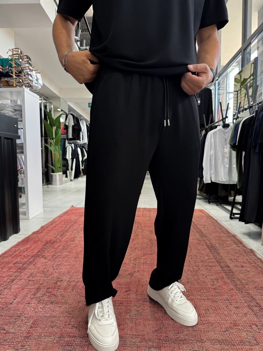 Black Basic Modal Fabric Straight Leg Sweatpants RSP