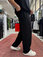 Black Basic Modal Fabric Straight Leg Sweatpants RSP