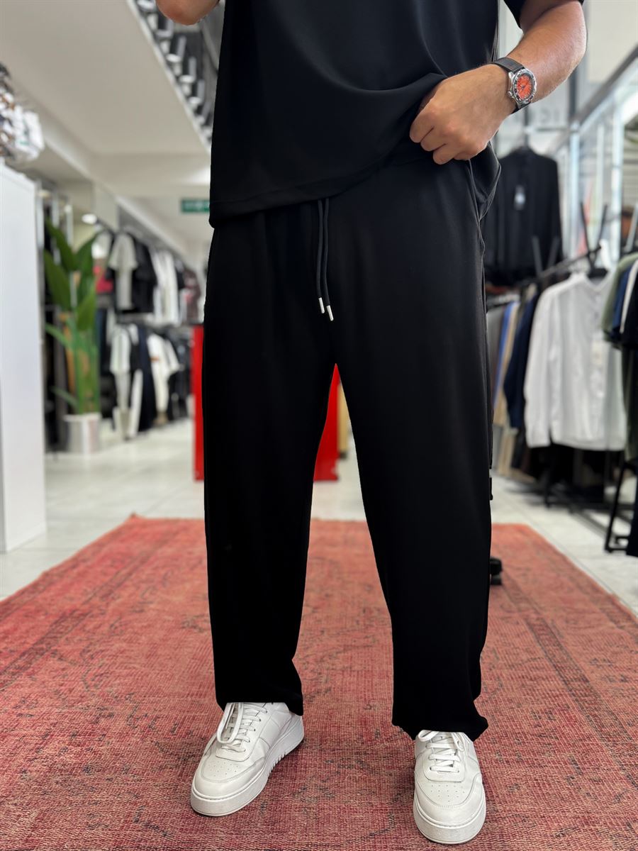 Black Basic Modal Fabric Straight Leg Sweatpants RSP